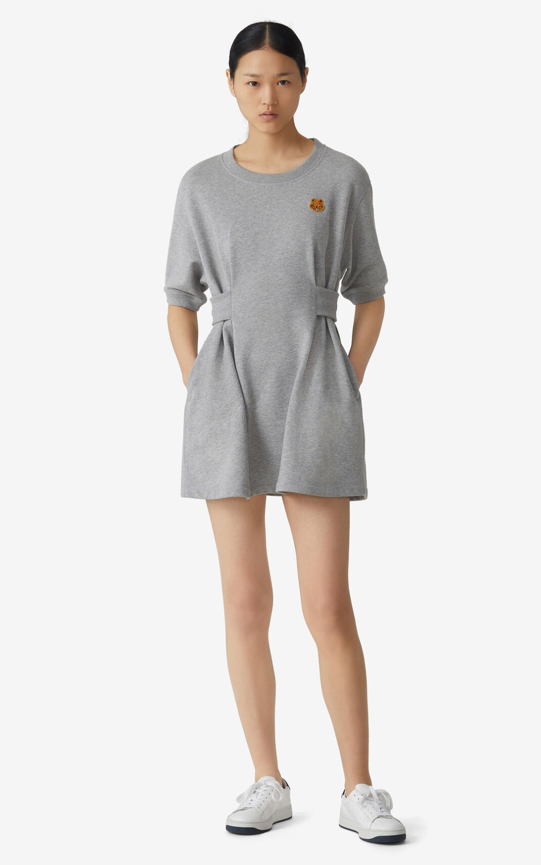 Kenzo Tiger Crest Sweatshirt Dress Grey For Womens 7853CMJQK